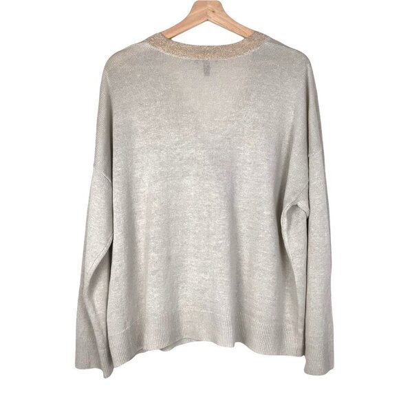 Eileen Fisher Bone Gold Trim Button Front Cardigan  Size X-Large - Picture 3 of 10